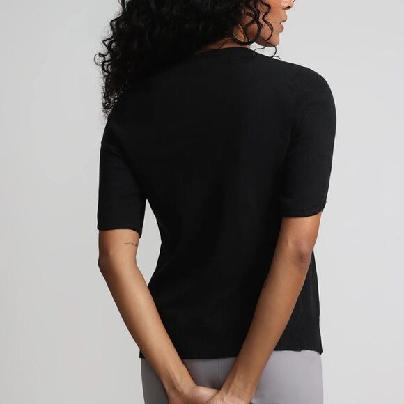 Talbots Cashmere Blend Black Short Sleeve Jeweled-Button Cardigan Sweater Size L - Picture 1 of 9